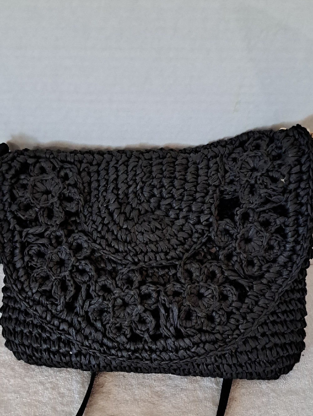 Lauren Conrad  Black Crochet With Adjustable Strap Bag